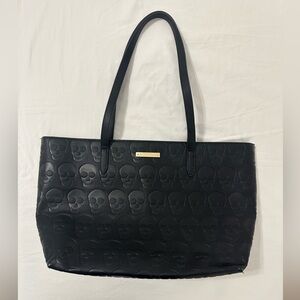 Betsey Johnson Black Skull-embossed Skullicious Tote Bag NWOT Floral Lined